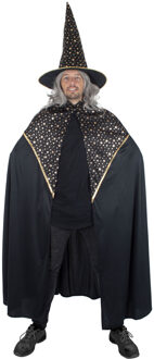 Funny Fashion Tovenaars verkleed cape/hoed - volwassenen - zwart met sterren - Carnaval kostuum