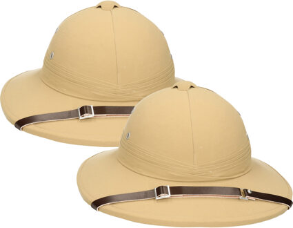 Funny Fashion Tropenhelm - 2x - safari helmhoed - lichtbruin - volwassenen - verkleed hoeden