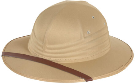 Funny Fashion Tropenhelm - safari helmhoed - nylon - volwassenen - verkleed hoeden - Verkleedhoofddeksels Beige