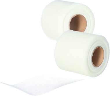 Funny Fashion Tule stof op rol - 2x - lichtgeel - 7.5cm x 20meter - Organza/mesh decoratie stoffen