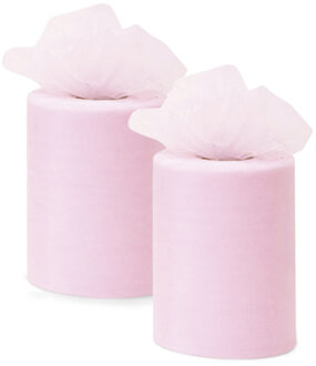 Funny Fashion Tule stof op rol - 2x - lichtroze - 7.5cm x 20meter - Organza/mesh decoratie stoffen