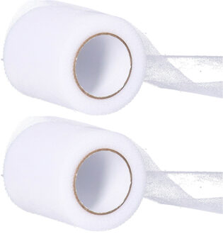 Funny Fashion Tule stof op rol - 2x - wit - 7.5cm x 20meter - Organza/mesh decoratie stoffen