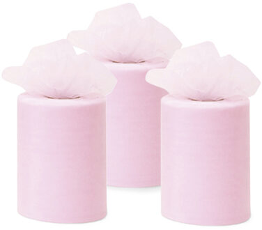 Funny Fashion Tule stof op rol - 3x - lichtroze - 7.5cm x 20meter - Organza/mesh decoratie stoffen