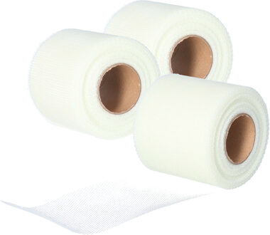 Funny Fashion Tule stof op rol - 5x - lichtgeel - 7.5cm x 20meter - Organza/mesh decoratie stoffen