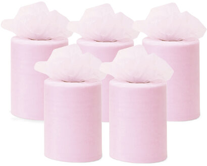 Funny Fashion Tule stof op rol - 5x - lichtroze - 7.5cm x 20meter - Organza/mesh decoratie stoffen