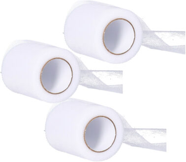 Funny Fashion Tule stof op rol - 5x - wit - 7.5cm x 20meter - Organza/mesh decoratie stoffen