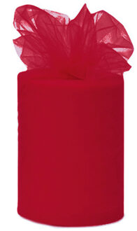 Funny Fashion Tule stof op rol - donkerrood - 7.5cm x 20meter - Organza/mesh decoratie stoffen