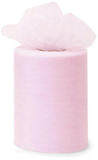 Funny Fashion Tule stof op rol - lichtroze - 7.5cm x 20meter - Organza/mesh decoratie stoffen