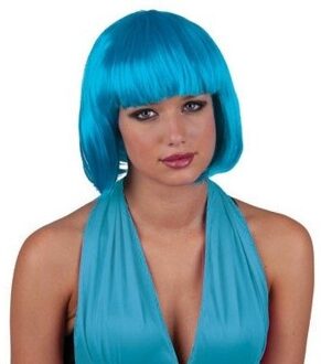 Funny Fashion Turquoise damespruik met pony