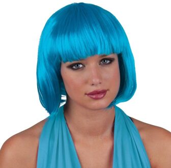 Funny Fashion Turquoise damespruik met pony