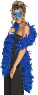 Funny Fashion Venetiaans oogmasker in het blauw - Met dikke veren Boa in het blauw - 180 cm - Dames