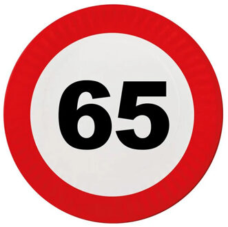 Funny Fashion Verjaardag feest bordjes 65 jaar - 8x stuks - dia 23 cm - leeftijd thema feest bordjes Multi