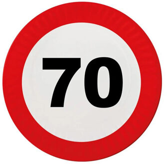 Funny Fashion Verjaardag feest bordjes 70 jaar - 8x stuks - dia 23 cm - leeftijd thema feest bordjes Multi