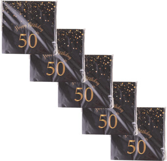 Funny Fashion Verjaardag feest servetten - leeftijd 50 jaar - 100x stuks - zwart/goud - 33 x 33 cm