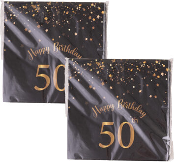 Funny Fashion Verjaardag feest servetten - leeftijd 50 jaar - 40x stuks - zwart/goud - 33 x 33 cm