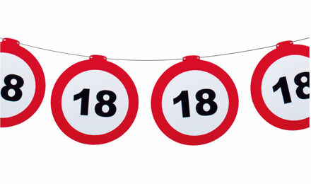 Funny Fashion Verjaardag feestslinger 18 jaar - papier - verkeersborden - 120 x 21 cm Rood