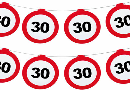 Funny Fashion Verjaardag feestslinger 30 jaar - 2x - papier - verkeersborden - 120 x 21 cm