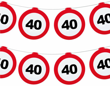Funny Fashion Verjaardag feestslinger 40 jaar - 2x - papier - verkeersborden - 120 x 21 cm