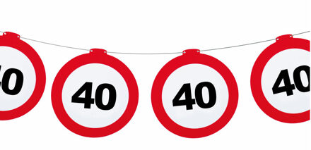 Funny Fashion Verjaardag feestslinger 40 jaar - papier - verkeersborden - 120 x 21 cm Rood
