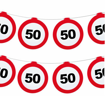 Funny Fashion Verjaardag feestslinger 50 jaar - 2x - papier - verkeersborden - 120 x 21 cm - Abraham/Sarah
