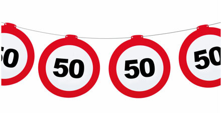 Funny Fashion Verjaardag feestslinger 50 jaar - papier - verkeersborden - 120 x 21 cm - Abraham/Sarah Rood