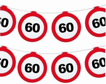 Funny Fashion Verjaardag feestslinger 60 jaar - 2x - papier - verkeersborden - 120 x 21 cm