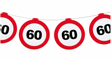 Funny Fashion Verjaardag feestslinger 60 jaar - papier - verkeersborden - 120 x 21 cm Rood