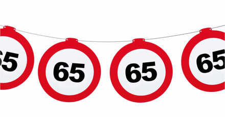Funny Fashion Verjaardag feestslinger 65 jaar - papier - verkeersborden - 120 x 21 cm Rood