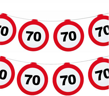 Funny Fashion Verjaardag feestslinger 70 jaar - 2x - papier - verkeersborden - 120 x 21 cm