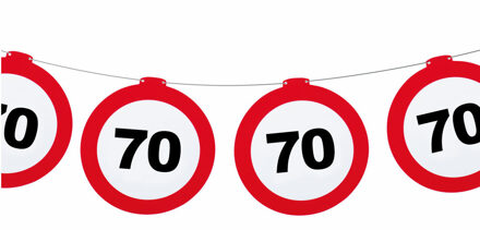 Funny Fashion Verjaardag feestslinger 70 jaar - papier - verkeersborden - 120 x 21 cm