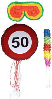 Funny Fashion Verjaardag Pinata 50 jaar van 50 cm set met stok en masker - Pinatas Multikleur