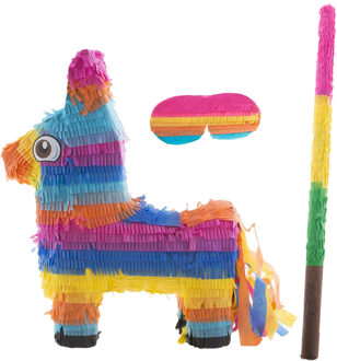 Funny Fashion Verjaardag Pinata Ezel - 35 x 39 cm - papier - set met stok en masker