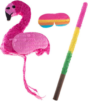 Funny Fashion Verjaardag Pinata flamingo vogel - 48 x 40 cm - papier - set met stok en masker