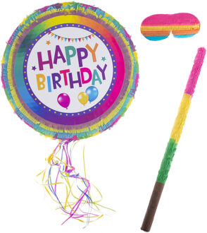 Funny Fashion Verjaardag Pinata Happy Birthday - 50 x 50 cm - papier - set met stok en masker