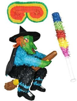 Funny Fashion Verjaardag Pinata Heks van 48 cm set met stok en masker - Pinatas Multikleur