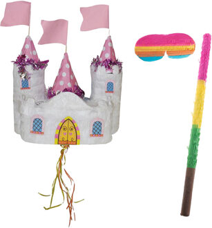 Funny Fashion Verjaardag Pinata Kasteel - 30 x 28 cm - papier - set met stok en masker