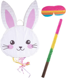 Funny Fashion Verjaardag Pinata Konijn/haas - 38 x 58 cm - papier - set met stok en masker