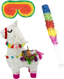 Funny Fashion Verjaardag Pinata Lama van 39 cm set met stok en masker - Pinatas