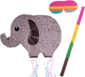 Funny Fashion Verjaardag Pinata Olifant - 43 x 30 cm - papier - set met stok en masker