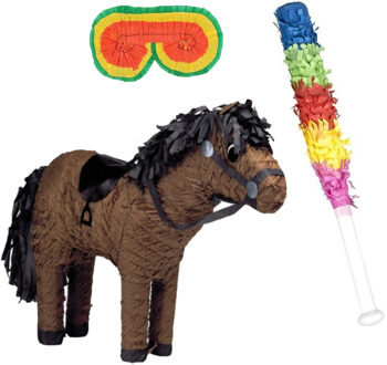 Funny Fashion Verjaardag Pinata Paard van 53 cm set met stok en masker