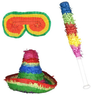 Funny Fashion Verjaardag Pinata Sombrero van 40 cm set met stok en masker