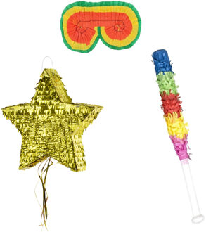 Funny Fashion - Verjaardag Pinata Ster goud - 44 x 42 cm - set met stok en masker - Pinatas Multikleur