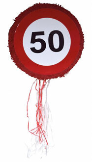 Funny Fashion Verjaardag Pinata - verkeersbord 50 jaar - stopbord - papier - 10 x 50 cm Multi