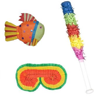 Funny Fashion Verjaardag Pinata Vis van 60 cm set met stok en masker