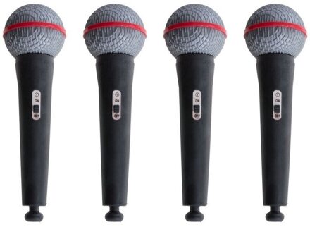 Funny Fashion Verkleed accessoires nep/namaak microfoon - 4x - 19 cm - zwart - kunststof - Popster - Presentator