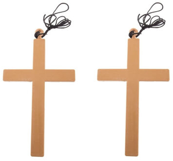 Funny Fashion Verkleed artikel sieraden - 2x stuks - nonnen/priester/monniken/dominee ketting met groot kruis - 23