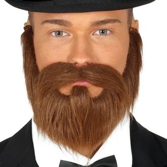Funny Fashion Verkleed baard met snor - bruin - jaren 20 thema accessoires - heren