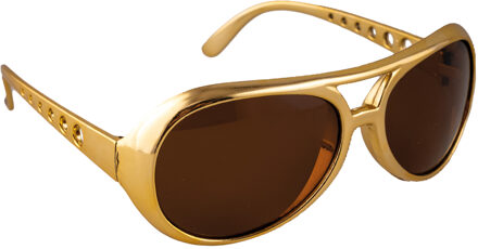 Funny Fashion Verkleed bril Elvis - goud - volwassenen - king of rock'n roll - accessoire