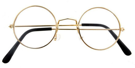 Funny Fashion Verkleed bril - rond - goud montuur - voor volwassenen - kerstman/opa/oma