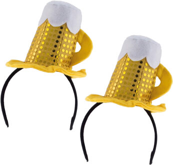 Funny Fashion Verkleed diadeem met oktoberfest bierglas - 2x - volwassenen - Carnaval